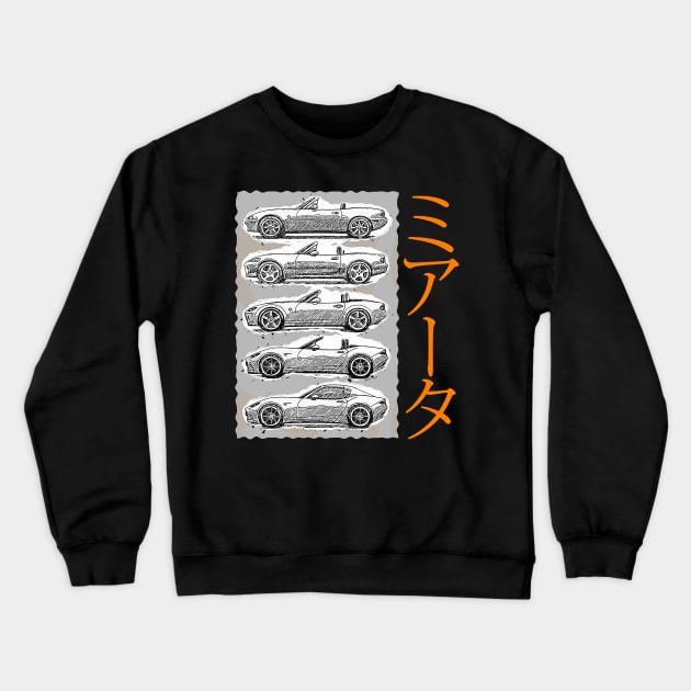 Miata Generations Crewneck Sweatshirt by FurryBallBunny